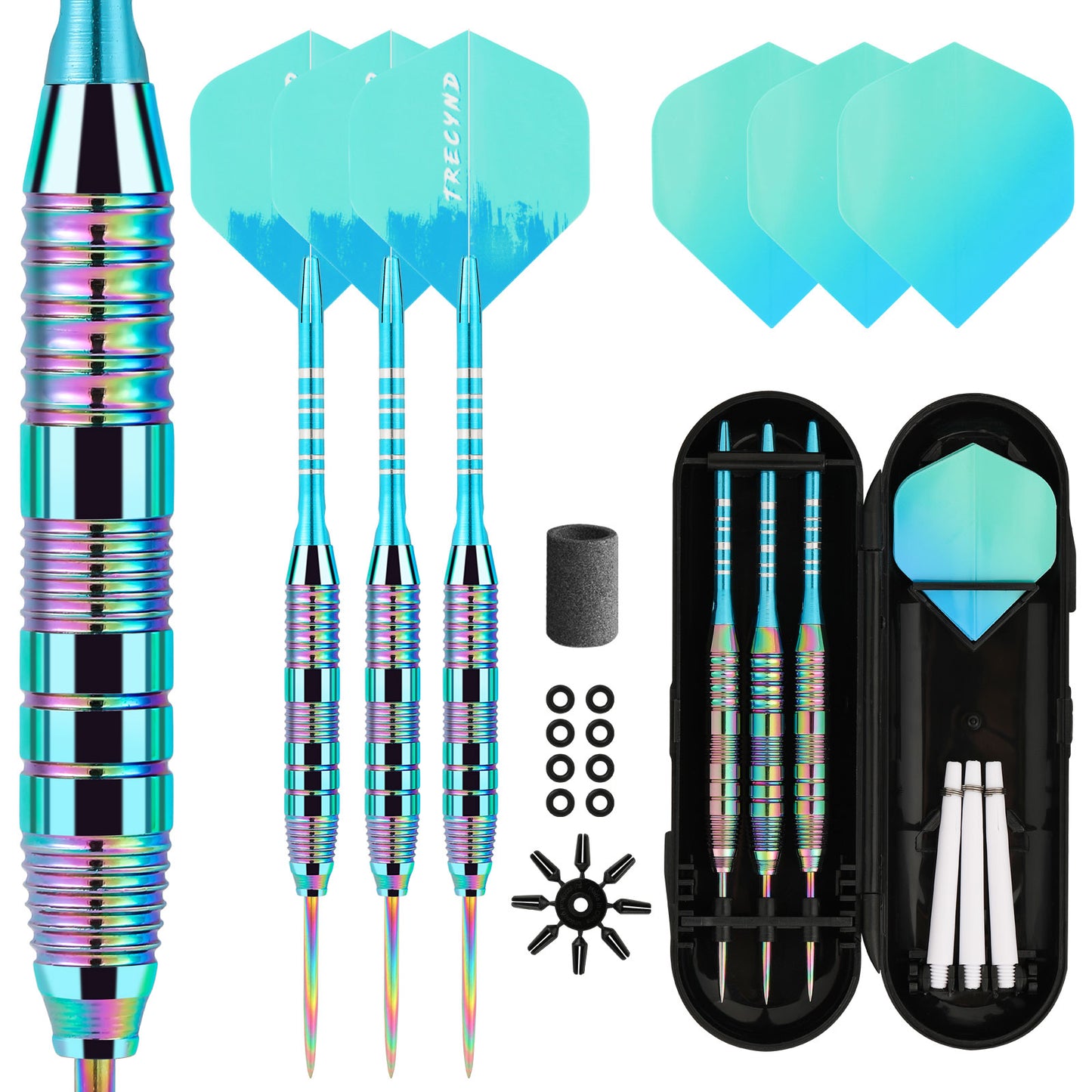 Darts Metal Tip Set 3 Aluminum Shaft Metal Dart Set Professional Darts Steel Tip Sets + Extra 3 Dart Flights 3 Replace Plastic Shafts Beginner or Professional Darts 22g