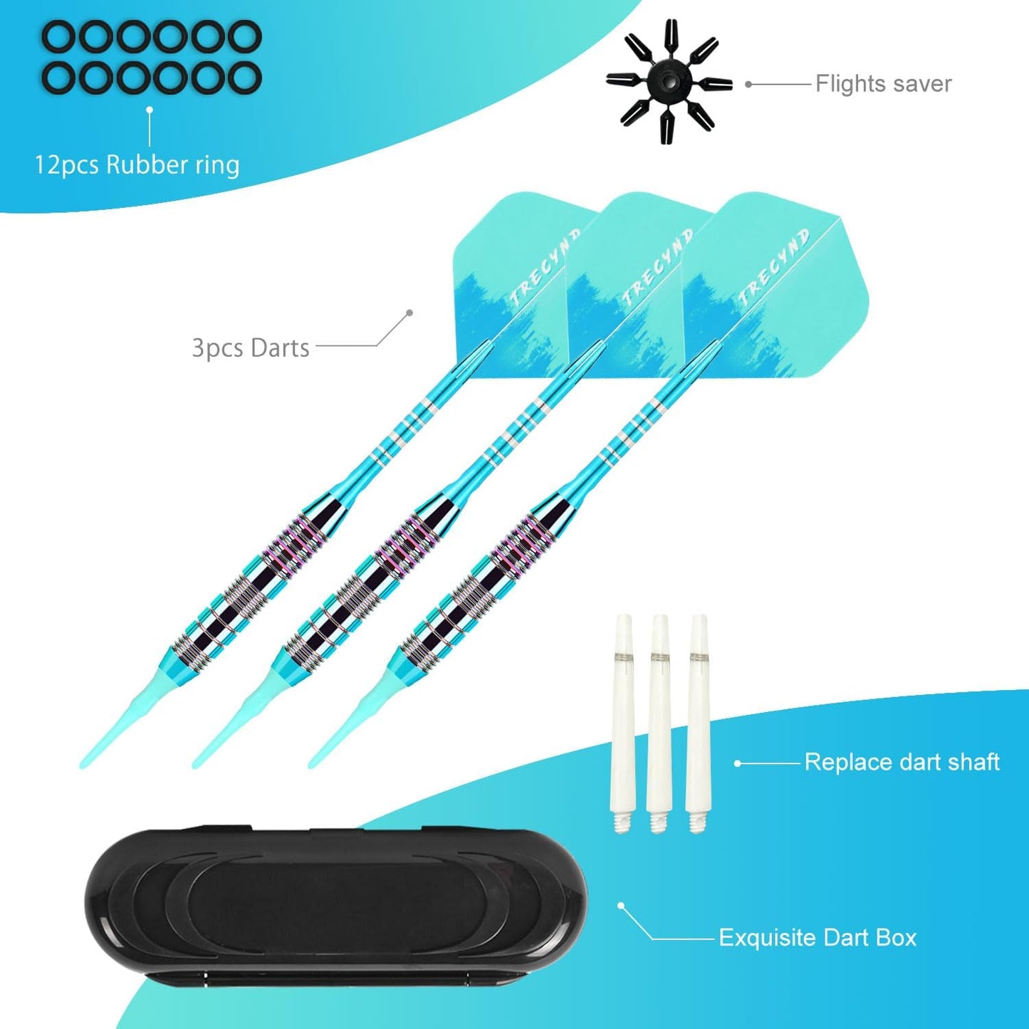 Soft Tip Darts Set 3 Aluminum Shaft Professional Darts Plastic Tip Sets 2BA Replacement Tips + Extra 3 Dart Flights 3 Replace Plastic Shafts for Electronic Dart Board