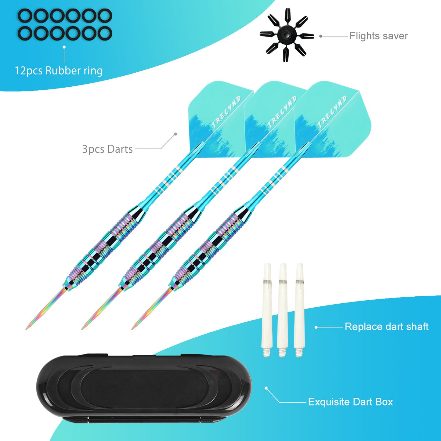 Darts Metal Tip Set 3 Aluminum Shaft Metal Dart Set Professional Darts Steel Tip Sets + Extra 3 Dart Flights 3 Replace Plastic Shafts Beginner or Professional Darts 22g