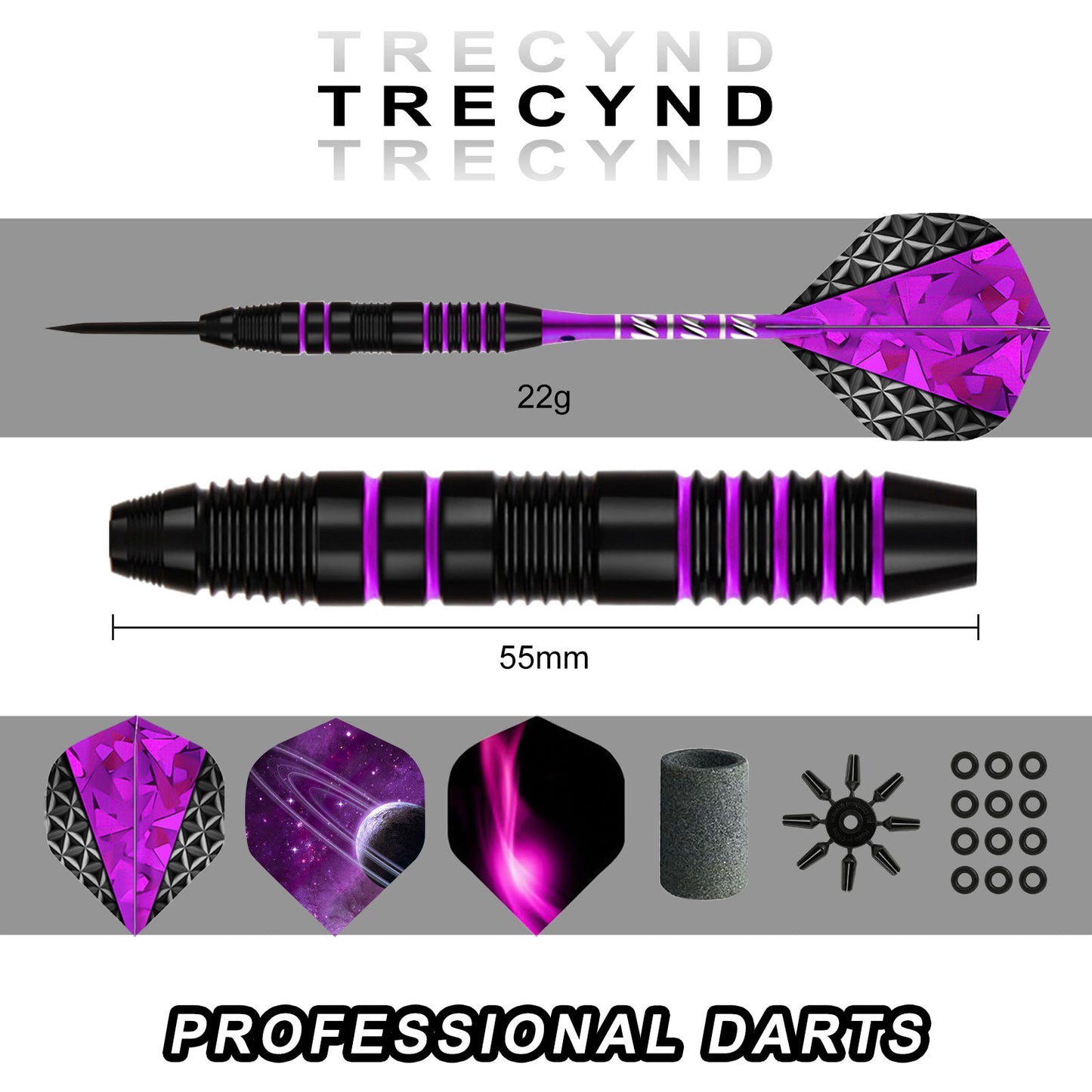 Trecynd Darts with Metal Tip 24 g, Professional Steel Darts with Metal Tip, Steel Darts Set, Steel Tip Darts, Set of 3 Aluminium Shaft and Extra 3 Dart Flights