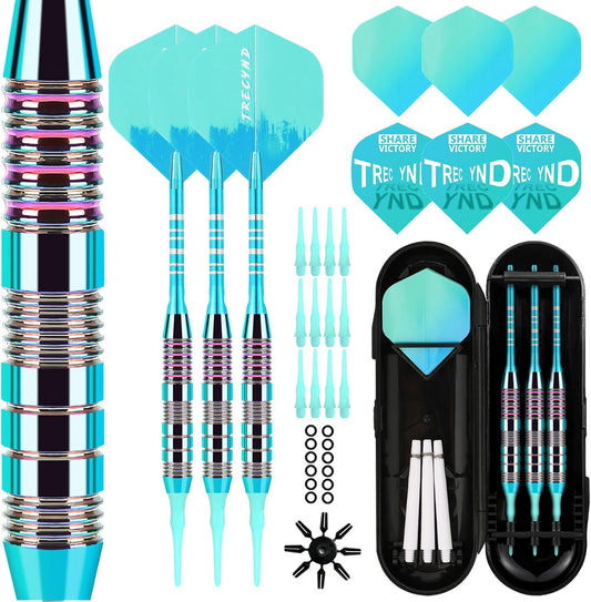 Soft Tip Darts Set 3 Aluminum Shaft Professional Darts Plastic Tip Sets 2BA Replacement Tips + Extra 3 Dart Flights 3 Replace Plastic Shafts for Electronic Dart Board