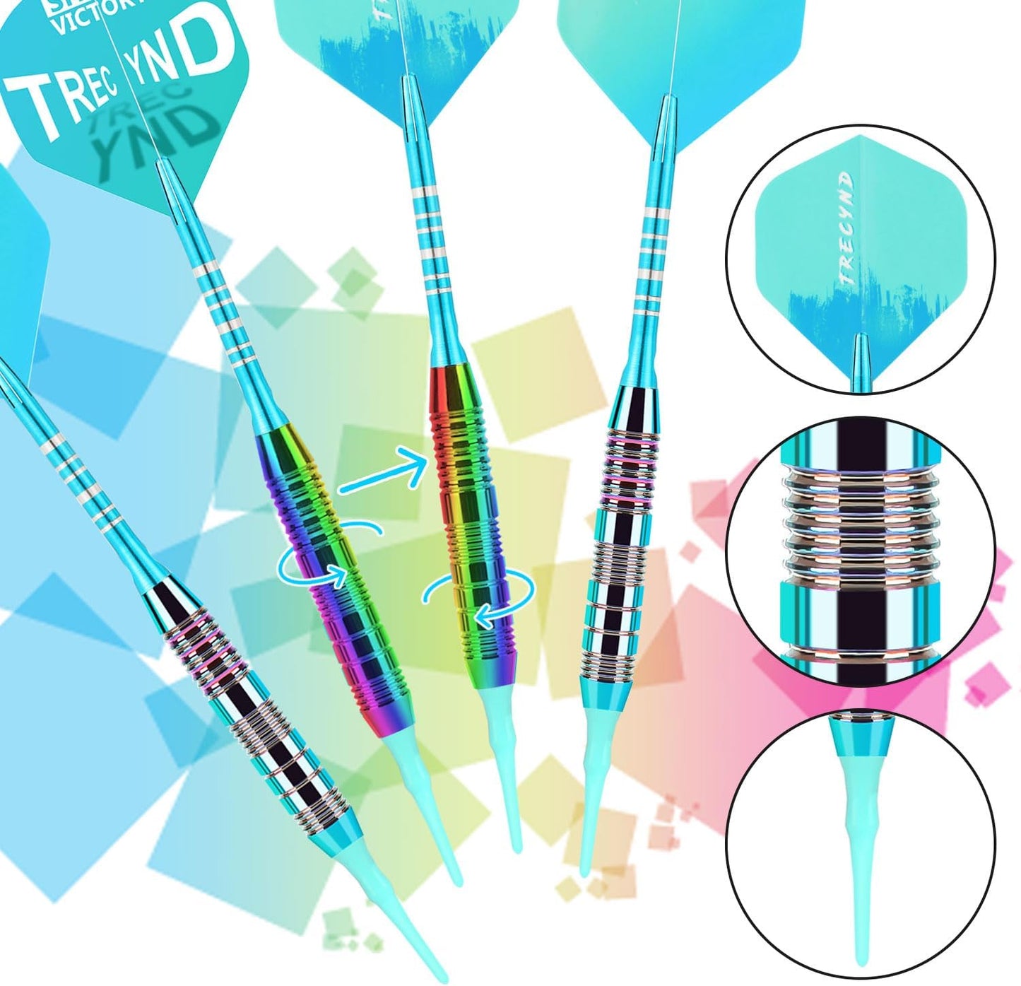 Soft Tip Darts Set 3 Aluminum Shaft Professional Darts Plastic Tip Sets 2BA Replacement Tips + Extra 3 Dart Flights 3 Replace Plastic Shafts for Electronic Dart Board