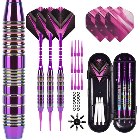 Soft Tip Darts Set 3 Aluminum Shaft Professional Darts Plastic Tip Sets 2BA Replacement Tips + Extra 3 Dart Flights 3 Replace Plastic Shafts for Electronic Dart Board