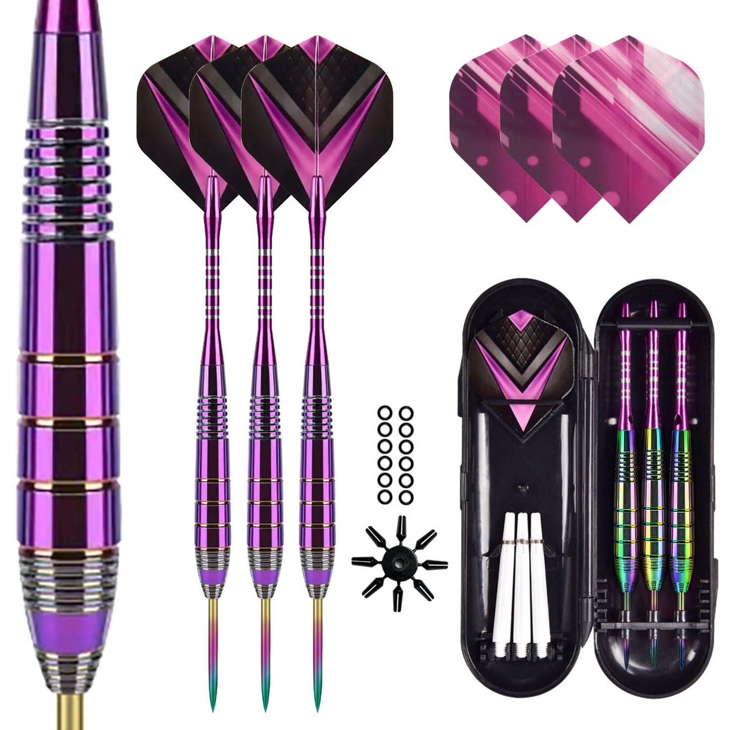 Darts with Metal Tip 24 g, Professional Steel Darts with Metal Tip, Steel Darts Set, Steel Tip Darts, Set of 3 Aluminium Shaft and Extra 3 Dart Flights