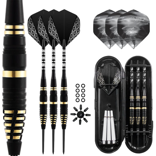 BLACK Darts with Metal Tip, Professional Steel Darts with Metal Tip, Steel Darts Set, Steel Tip Darts, Set of 3 Aluminium Shaft and Extra 3 Dart Flights