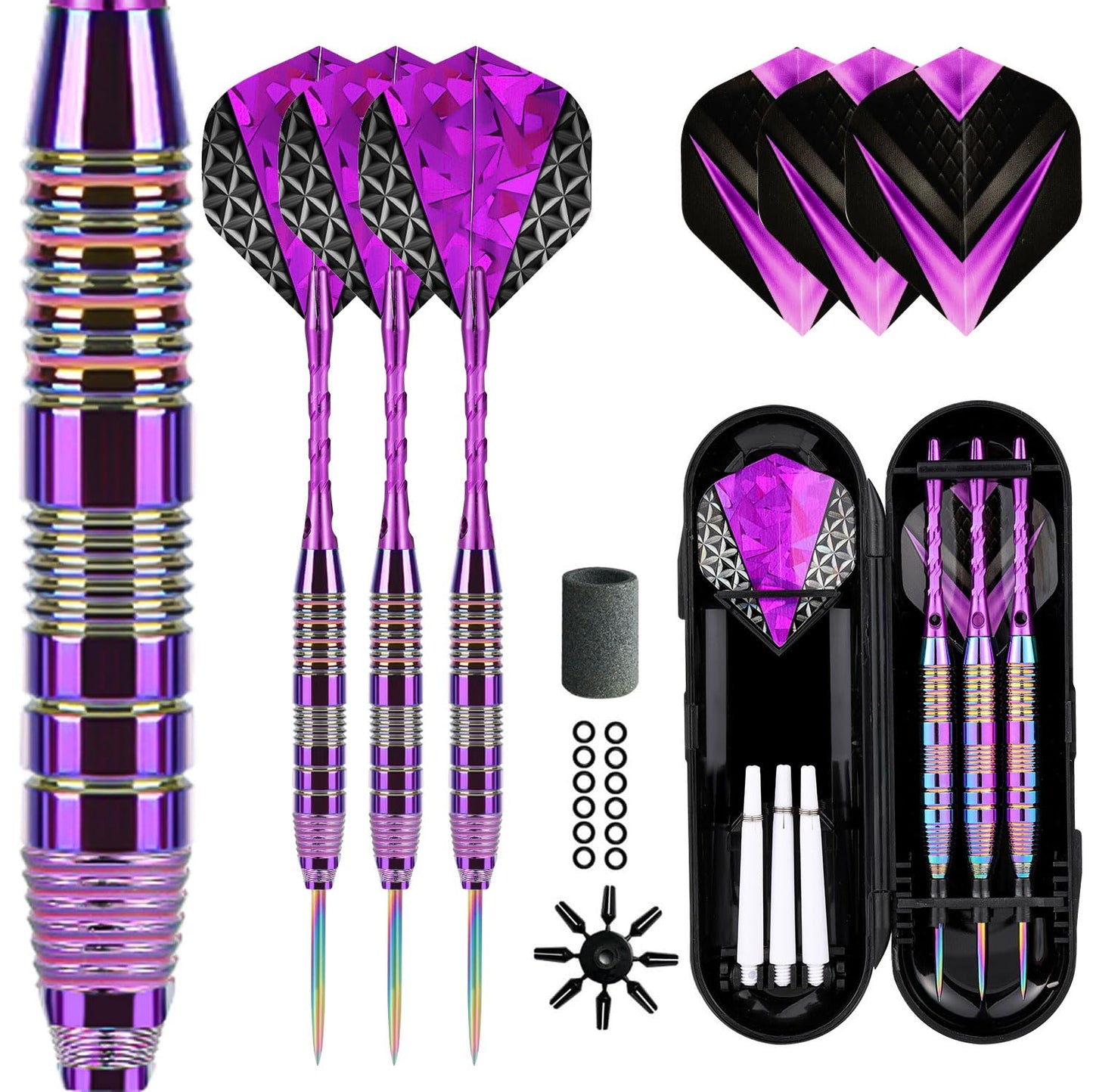 Trecynd Darts with Metal Tip 24 g, Professional Steel Darts with Metal Tip, Steel Darts Set, Steel Tip Darts, Set of 3 Aluminium Shaft and Extra 3 Dart Flights