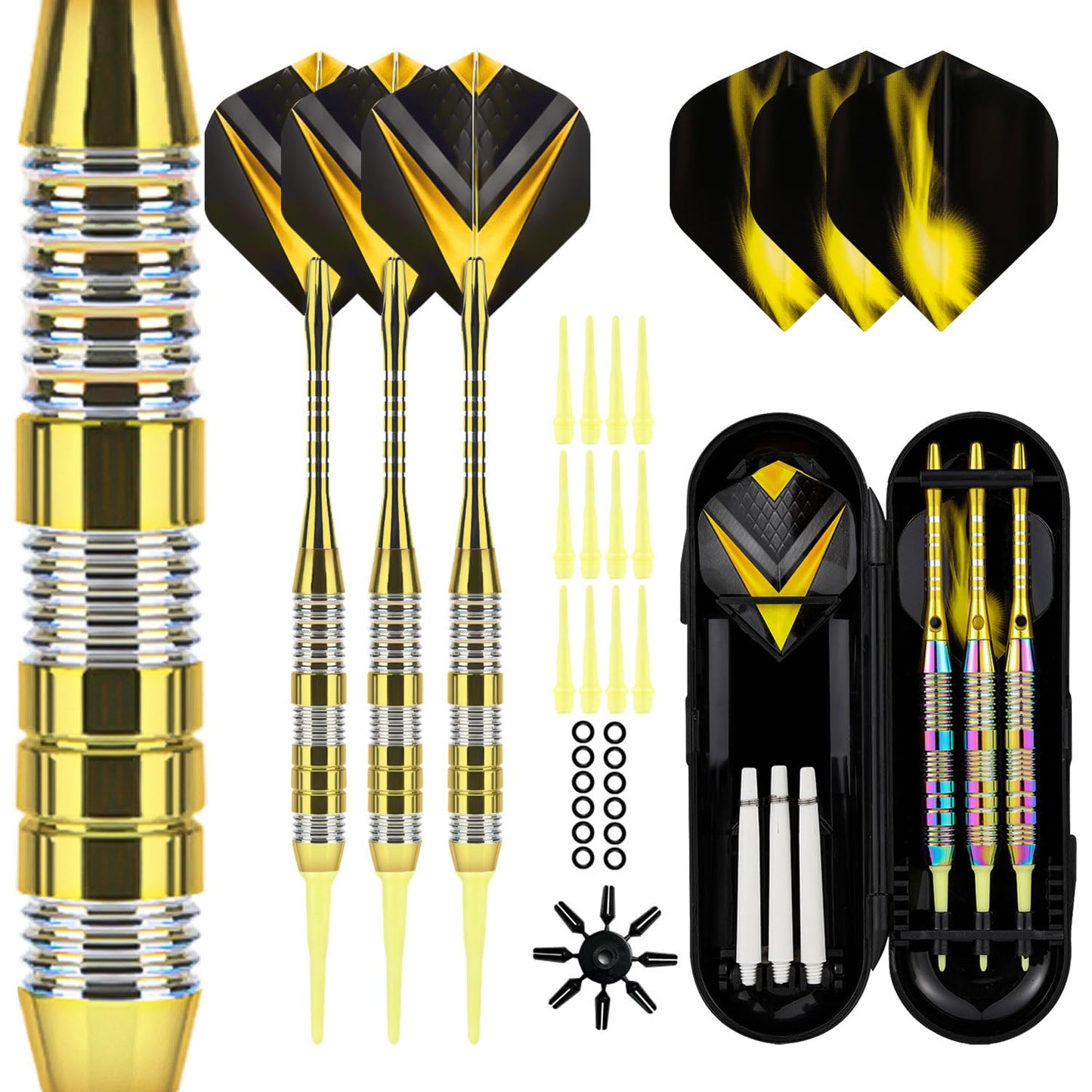 Soft Tip Darts Set 3 Aluminum Shaft Professional Darts Plastic Tip Sets 2BA Replacement Tips + Extra 3 Dart Flights 3 Replace Plastic Shafts for Electronic Dart Board