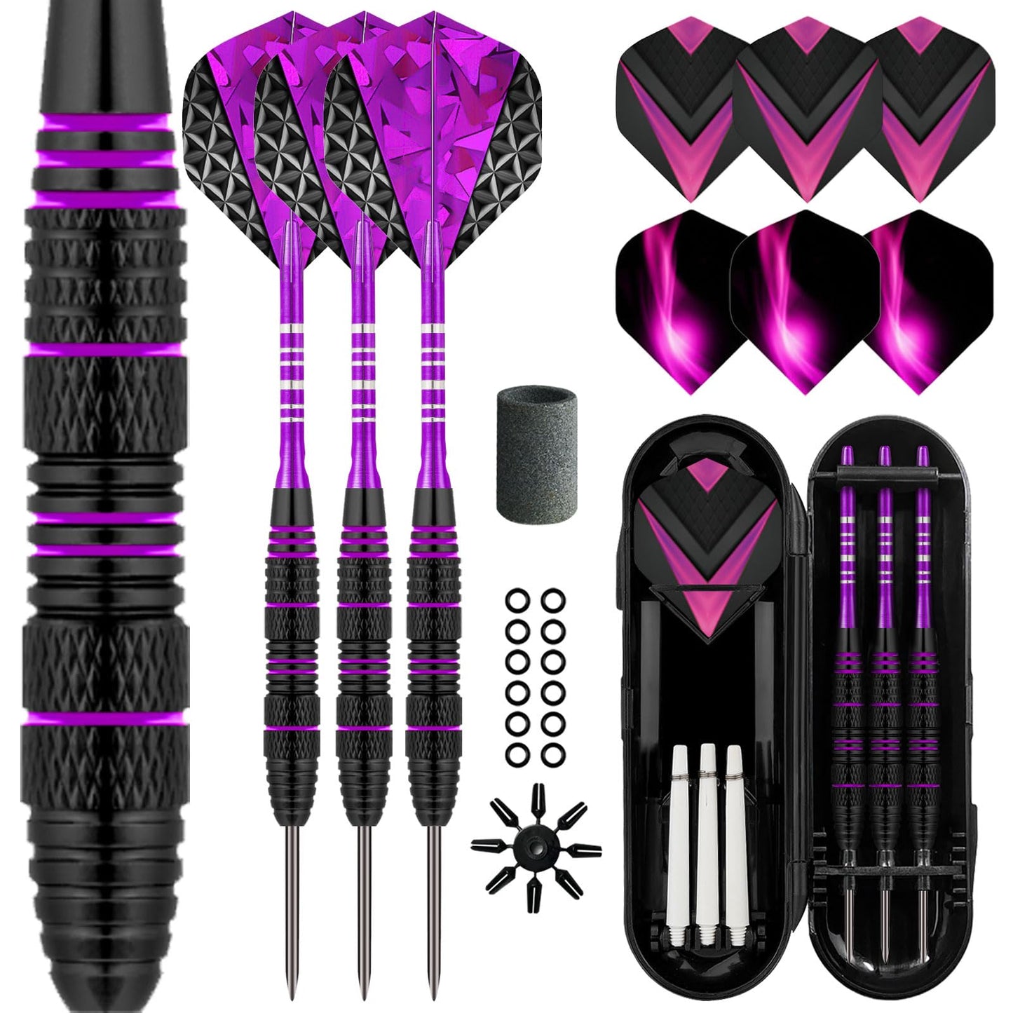 Trecynd Darts with Metal Tip 24 g, Professional Steel Darts with Metal Tip, Steel Darts Set, Steel Tip Darts, Set of 3 Aluminium Shaft and Extra 3 Dart Flights