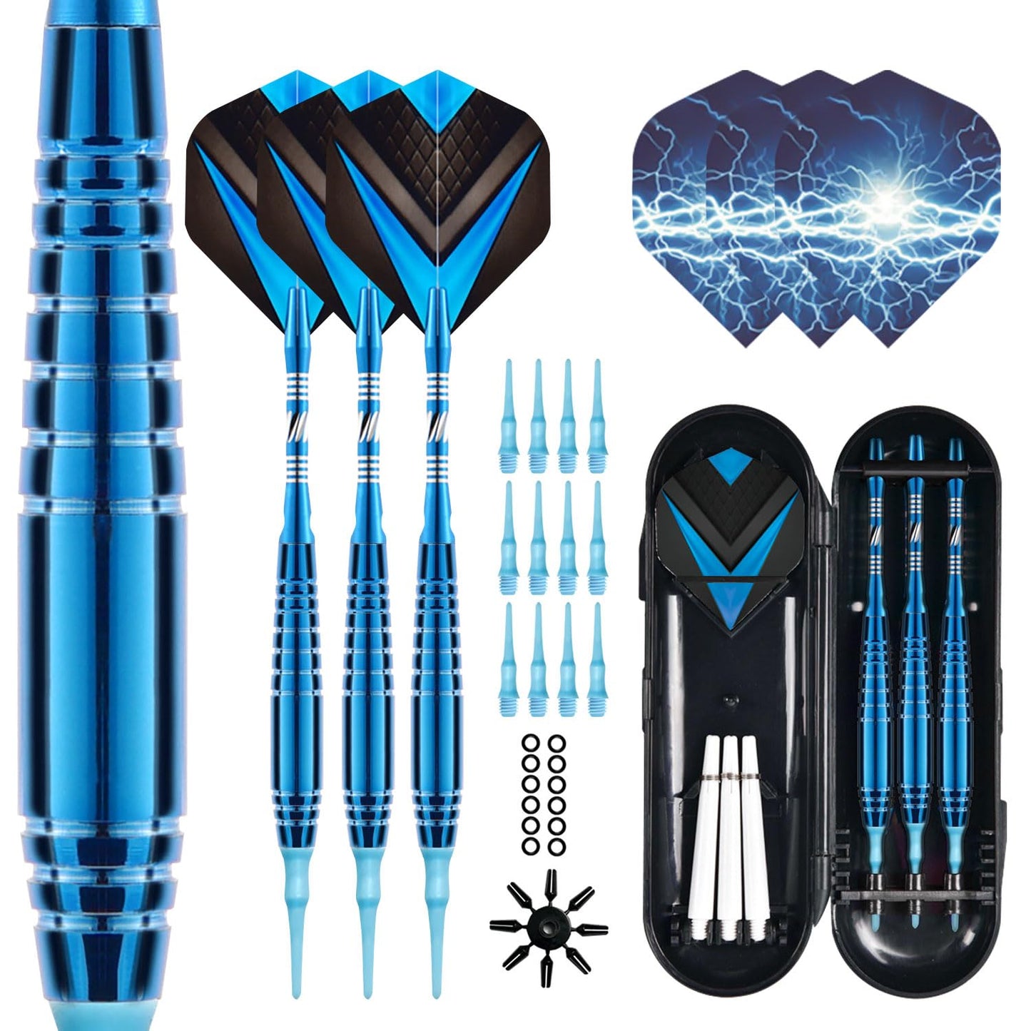 Soft Tip Darts Set 3 Aluminum Shaft Professional Darts Plastic Tip Sets 2BA Replacement Tips + Extra 3 Dart Flights 3 Replace Plastic Shafts for Electronic Dart Board