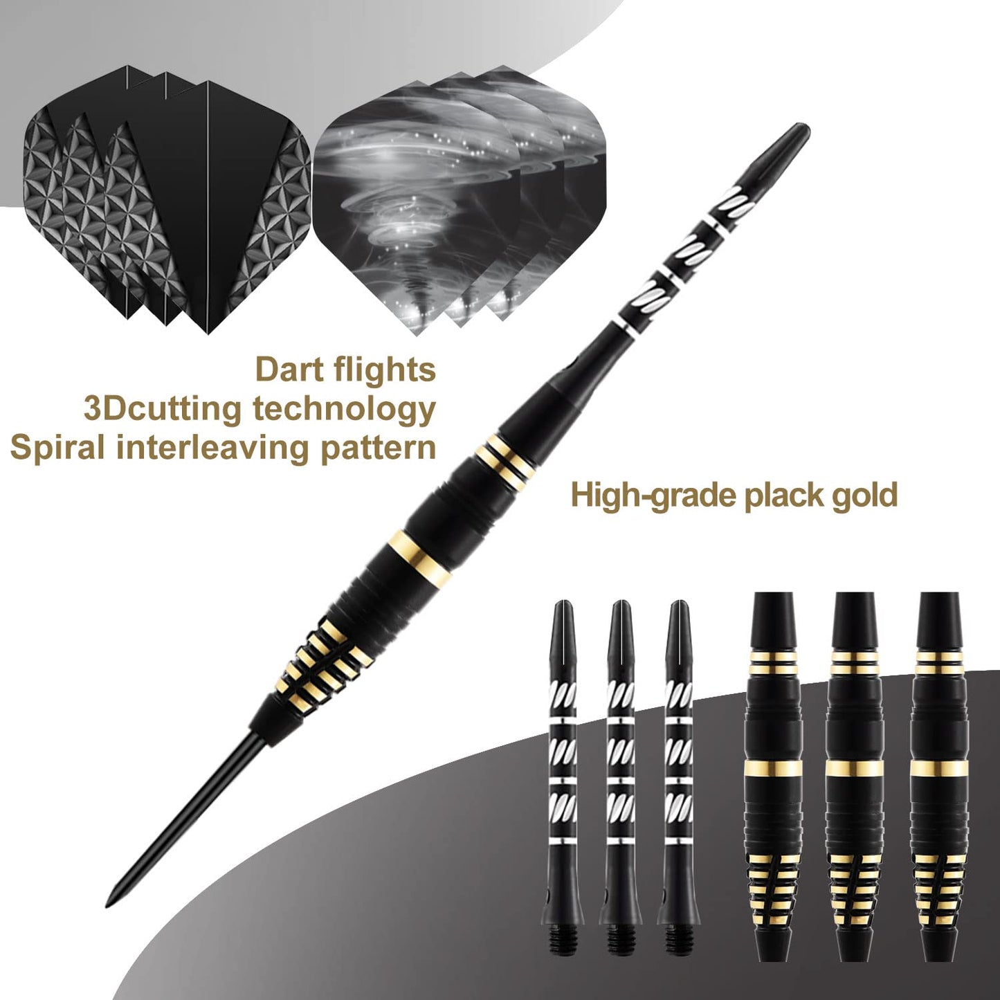 BLACK Darts with Metal Tip, Professional Steel Darts with Metal Tip, Steel Darts Set, Steel Tip Darts, Set of 3 Aluminium Shaft and Extra 3 Dart Flights