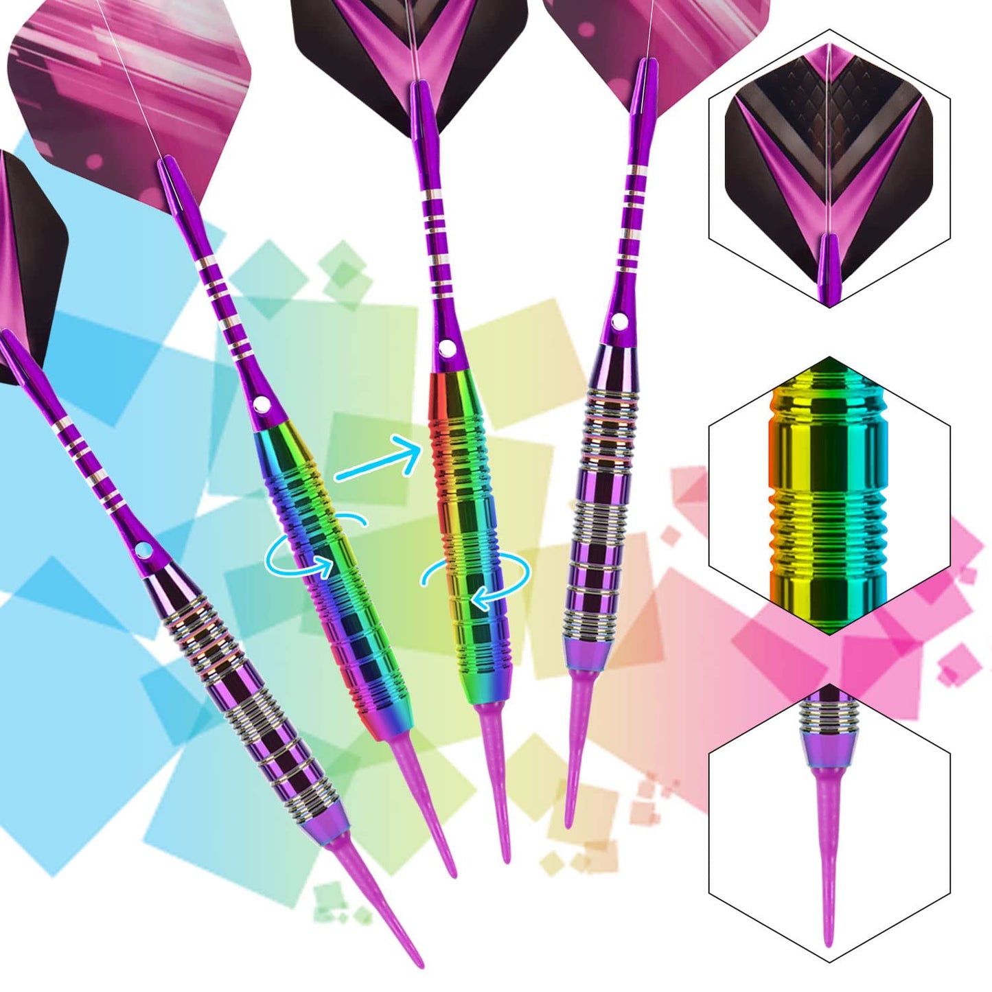 Soft Tip Darts Set 3 Aluminum Shaft Professional Darts Plastic Tip Sets 2BA Replacement Tips + Extra 3 Dart Flights 3 Replace Plastic Shafts for Electronic Dart Board