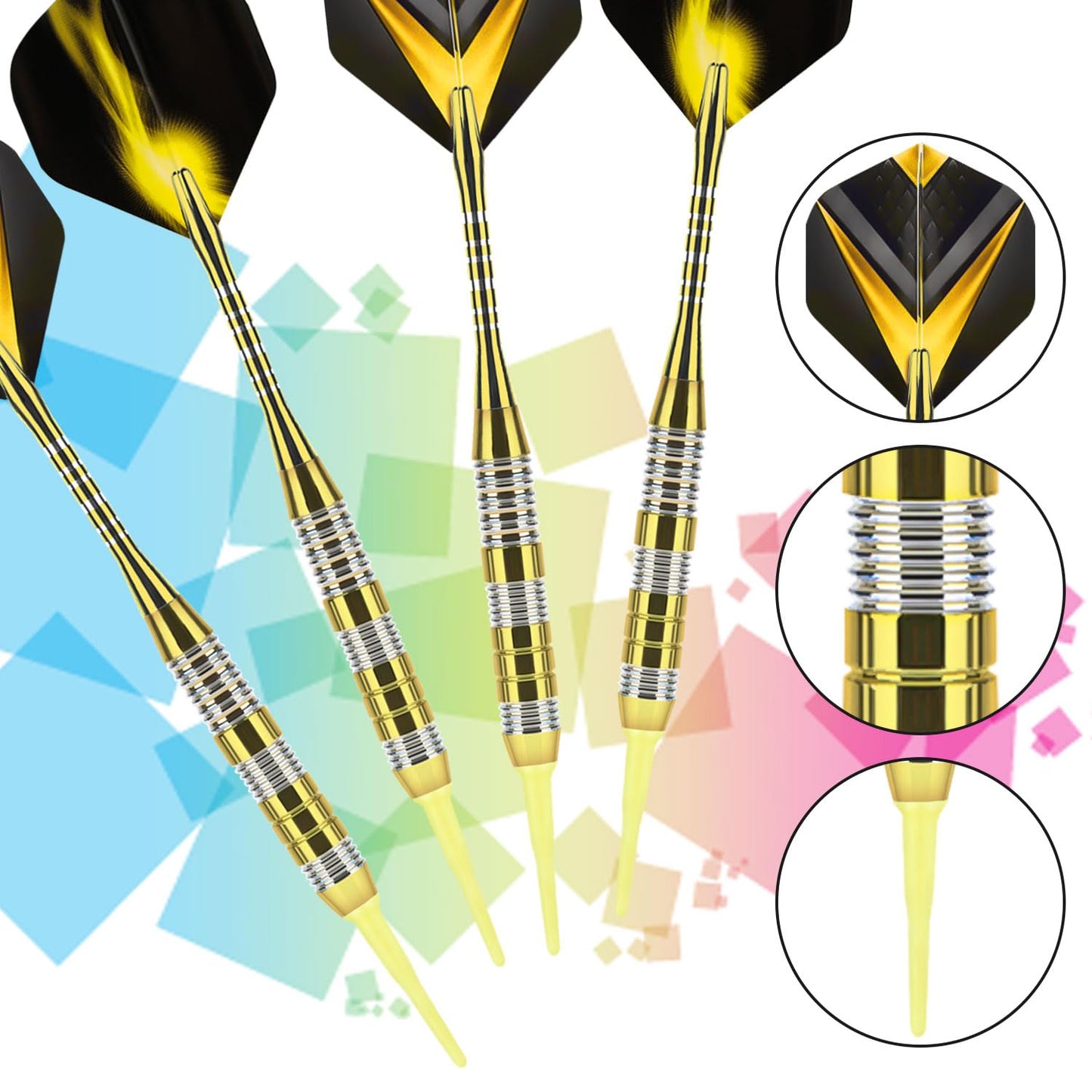 Soft Tip Darts Set 3 Aluminum Shaft Professional Darts Plastic Tip Sets 2BA Replacement Tips + Extra 3 Dart Flights 3 Replace Plastic Shafts for Electronic Dart Board