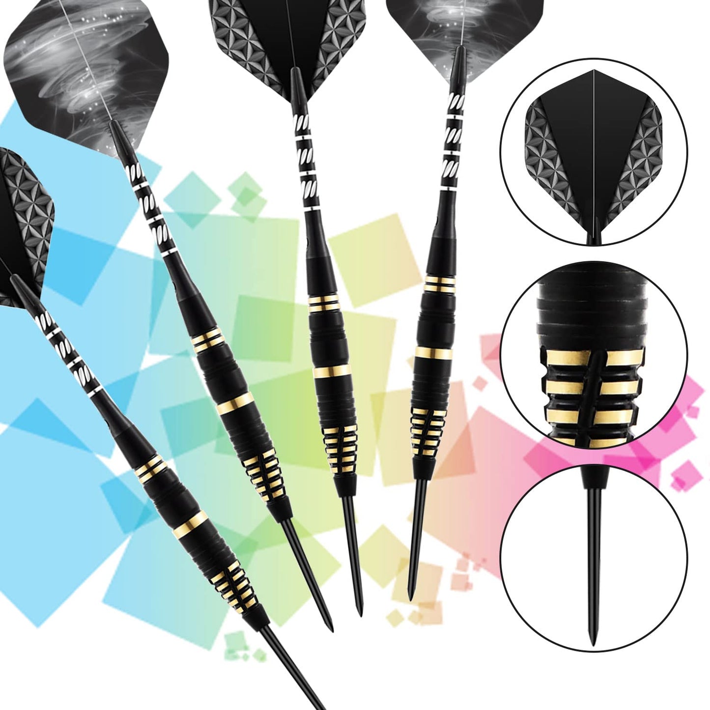 BLACK Darts with Metal Tip, Professional Steel Darts with Metal Tip, Steel Darts Set, Steel Tip Darts, Set of 3 Aluminium Shaft and Extra 3 Dart Flights