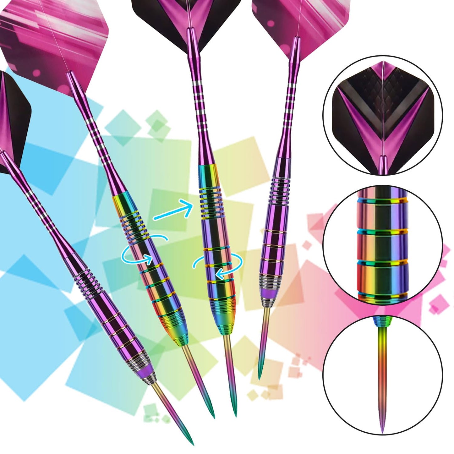 Darts with Metal Tip 24 g, Professional Steel Darts with Metal Tip, Steel Darts Set, Steel Tip Darts, Set of 3 Aluminium Shaft and Extra 3 Dart Flights