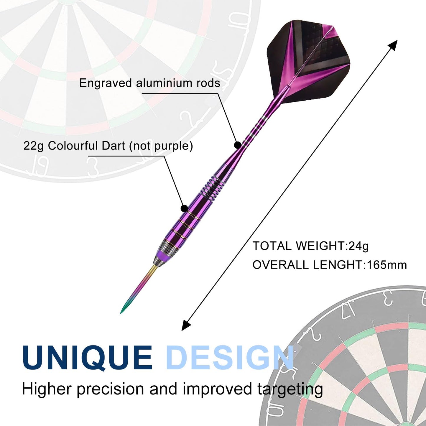 Darts with Metal Tip 24 g, Professional Steel Darts with Metal Tip, Steel Darts Set, Steel Tip Darts, Set of 3 Aluminium Shaft and Extra 3 Dart Flights