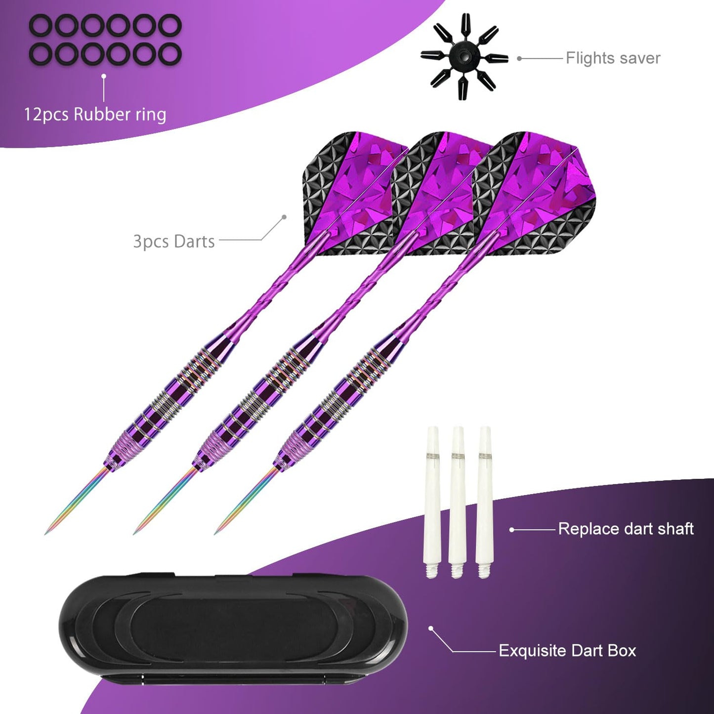 Trecynd Darts with Metal Tip 24 g, Professional Steel Darts with Metal Tip, Steel Darts Set, Steel Tip Darts, Set of 3 Aluminium Shaft and Extra 3 Dart Flights