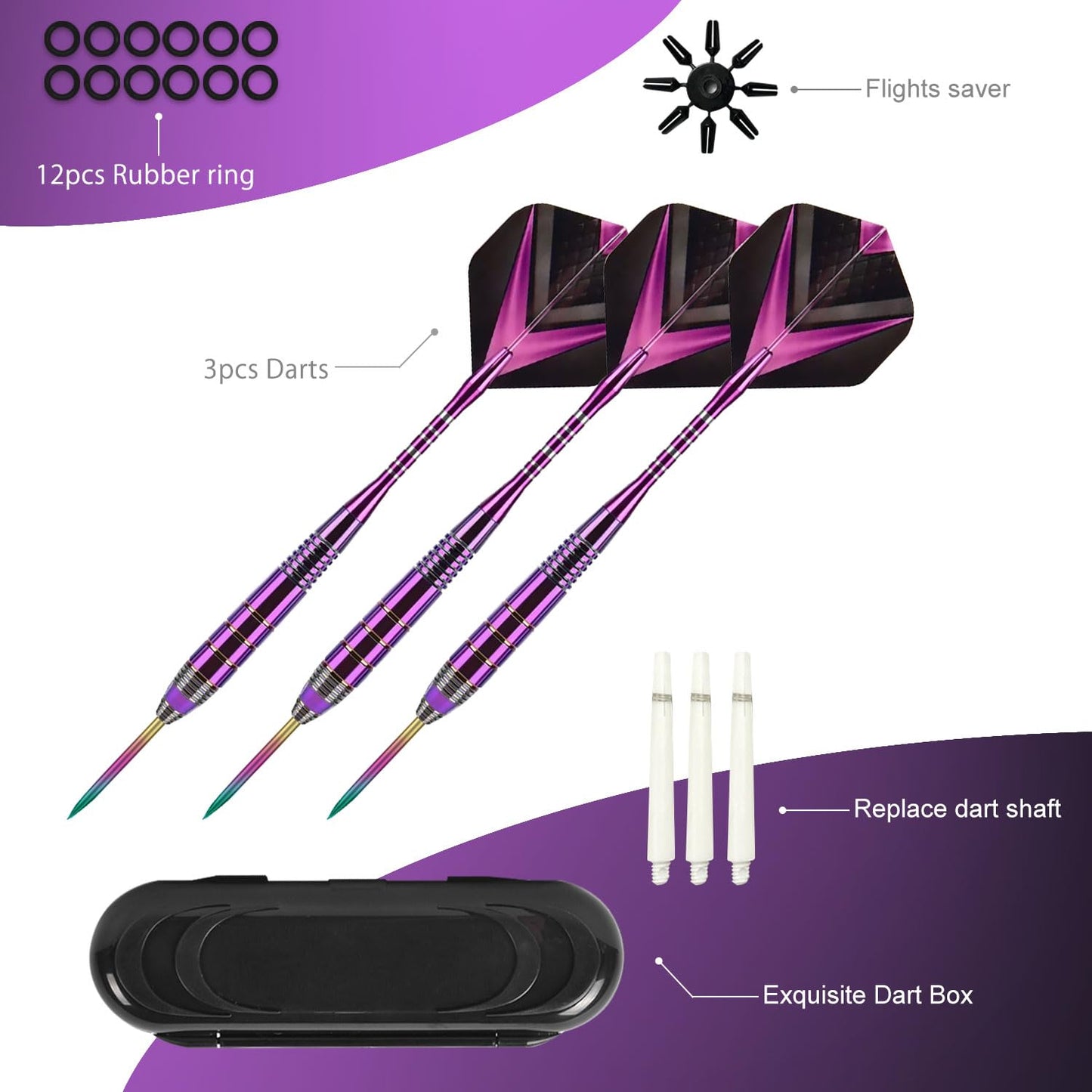 Darts with Metal Tip 24 g, Professional Steel Darts with Metal Tip, Steel Darts Set, Steel Tip Darts, Set of 3 Aluminium Shaft and Extra 3 Dart Flights