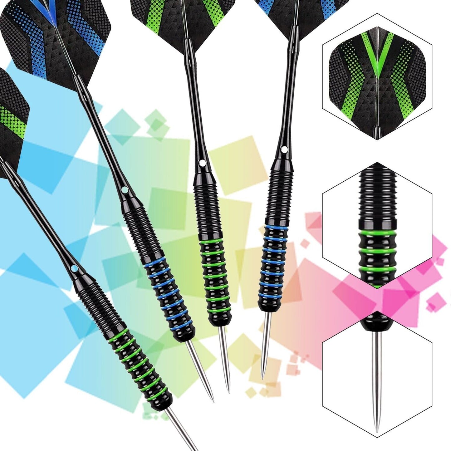 12 Darts with Metal Tip 24 g, Professional Steel Darts with Metal Tip, Steel Darts Set, Steel Tip Darts, Set of 3 Aluminium Shaft and Extra 3 Dart Flights